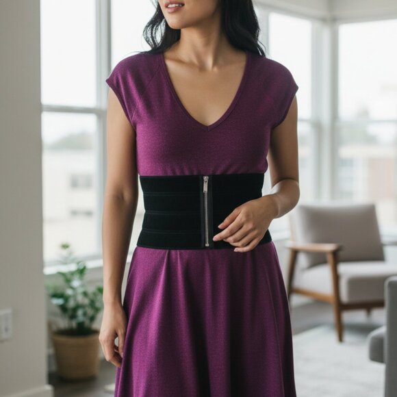 Karen Millen Purple & Black Cap Sleeve Dress Size 3 - Picture 1 of 11